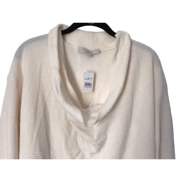 Ann Taylor Loft Sweater Size S Ivory Ribbed Draped Neck Wool Blend Long Sleeve - Picture 2 of 11